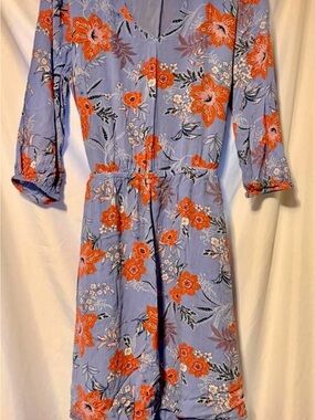 J. Jill Lavender Floral Long Sleeve Dress with Orange Blooms
